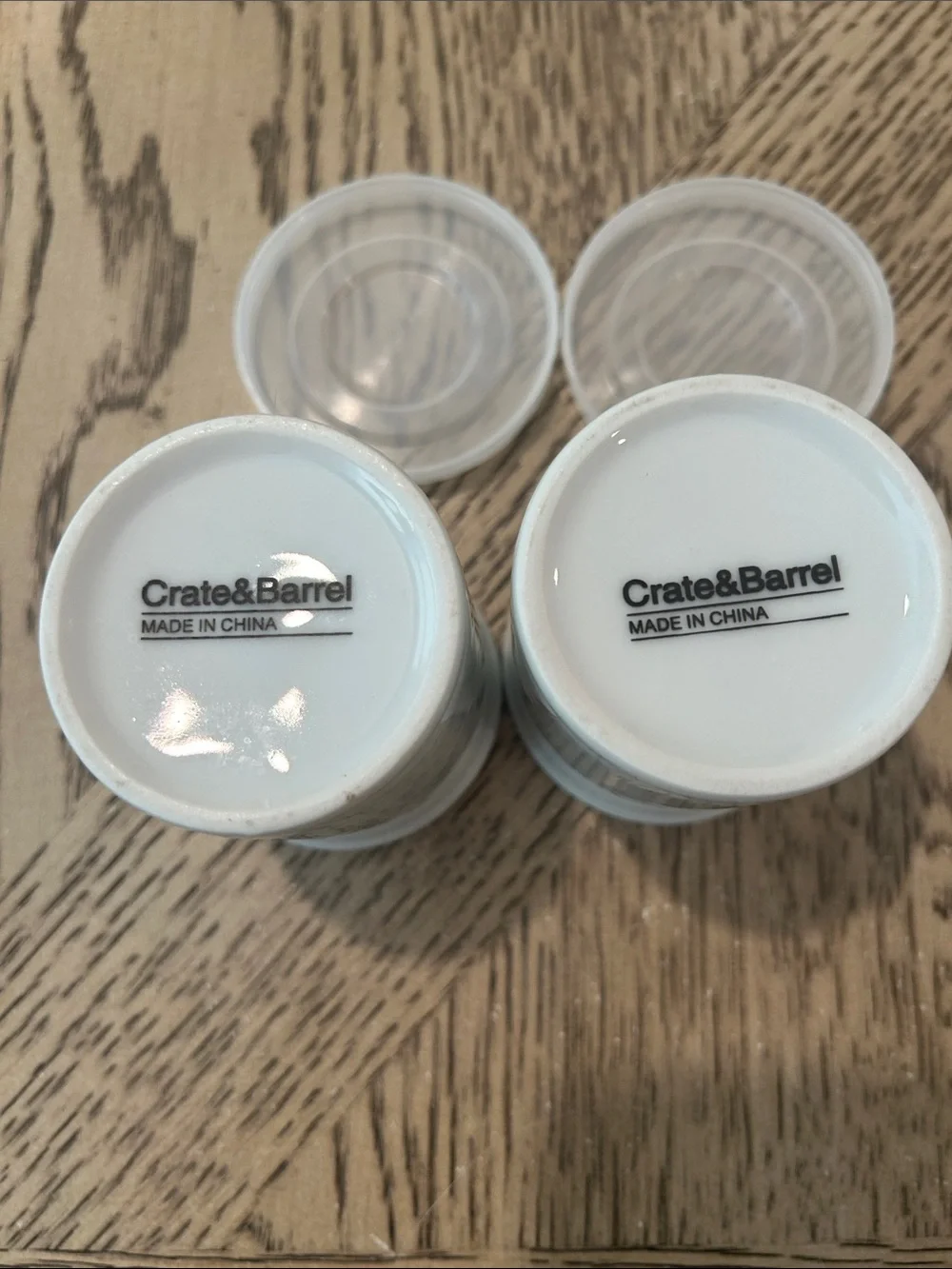 Crate&Barrel White Mini Storage Jars with Black Label Band - Set of 2